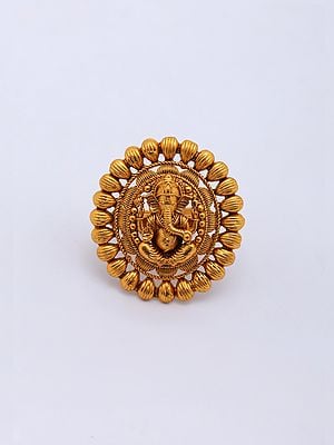 Blessing Lord Ganesha Oval Shape Brass Ring