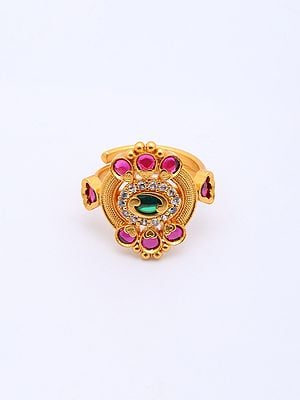 Stone Studded Brass Adjustable Ring