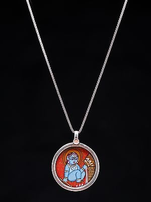 Round Shape Hand-Painted Bal Krishna Pendant