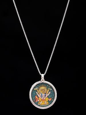 Hand-Painted Lord Narasimha Round Shape Pendant