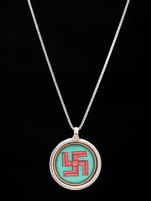 Hand-Painted Swastik Round Shape Pendant