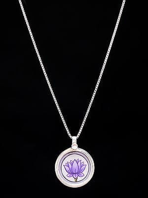 Round Shape Hand-Painted Lotus Pendant