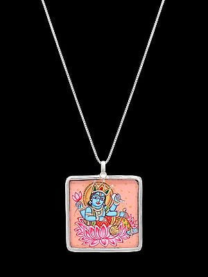 Square Shape Hand-Painted Lord Vishnu Pendant