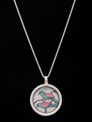 Hand-Painted Dual Parrot Pendant