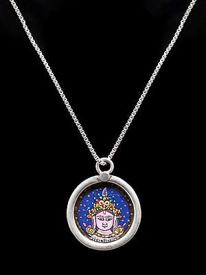 Round Shape Hand-Painted Bodhisattva Chenrezig Pendant