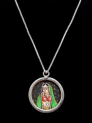 Hand-Painted Indian Woman Round Shape Pendant