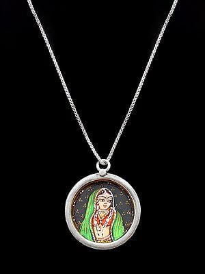 Hand-Painted Indian Woman Round Shape Pendant