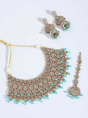 Padmavati Stone Studded Choker Necklace Set with Earrings and Mangtika