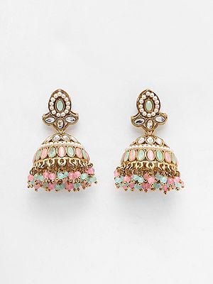 Dome Shaped Stone Studded & Beaded Jhumka