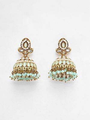 Dome Shaped Stone Studded & Beaded Jhumka