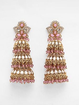 Stone Studded Dome Shaped Triple Layer Jhumka