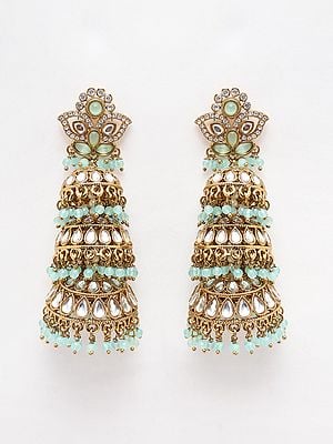 Stone Studded Dome Shaped Triple Layer Jhumka