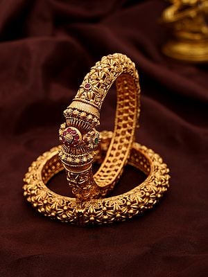 Floral Design Openable Kada Bangles with Studded Stone