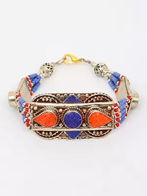 Tibetan Style Bracelet with Studded Stones and Beads