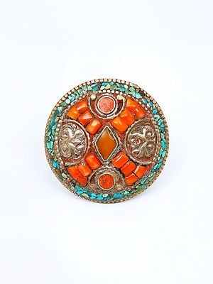 Round Shape Tibetan Style Ring with Studded Stones