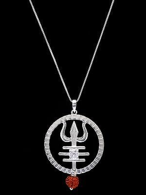 Trishul Sterling Silver Pendant with Dangling Rudraksh