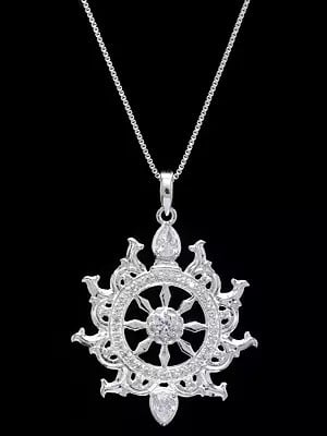 Sterling Silver Sudarshan Chakra Pendant with Cubic Zirconia