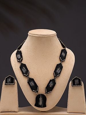 Black Handloom Sambalpuri Fabric Necklace Set with Earrings