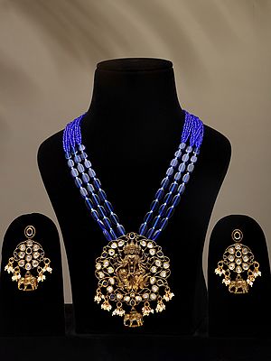 Panchmukhi Goddess Lakshmi Long Necklace and Earrings Set with Stones and Beads