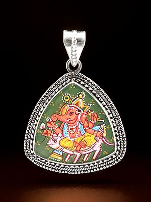 Triangle Shape Hand-Painted Chaturbhuja Lord Ganesha Pendant