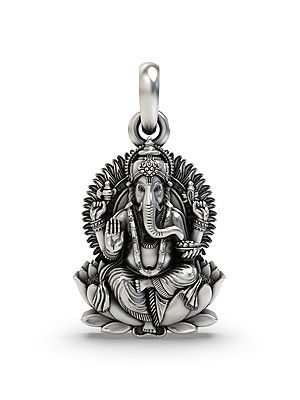 Chaturbhuja Lord Ganesha Seated on Lotus Pendant
