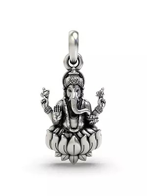 Chaturbhuja Lord Ganesha Seated on Lotus Pendant