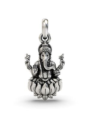 Chaturbhuja Lord Ganesha Seated on Lotus Pendant