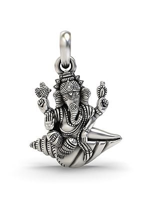 Sterling Silver Ganesha on Conch Pendant
