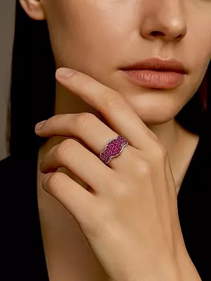 Sterling Silver Ring with Faceted Ruby Gemstones