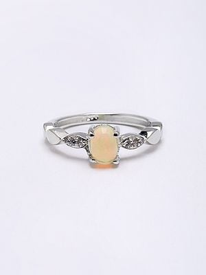 Cabochon Ethiopian Opal Ring with Cubic Zirconia