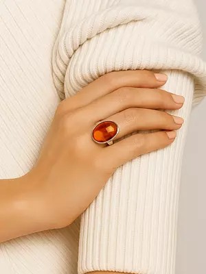 Oval Shape Cabochon Amber Ring