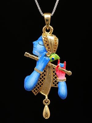 Enamelled Fluting Krishna Sterling Silver Pendant