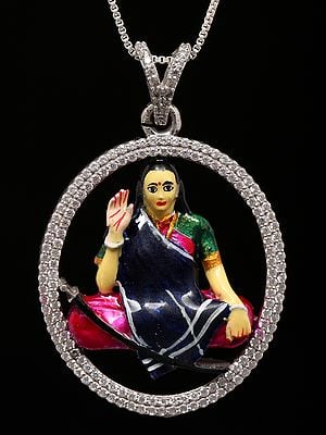 Mogal Maa Enamelled Sterling Silver Pendant (Rare Goddess of India)