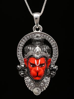 Enamelled Sindoori Anjaney Hanuman Face Pendant