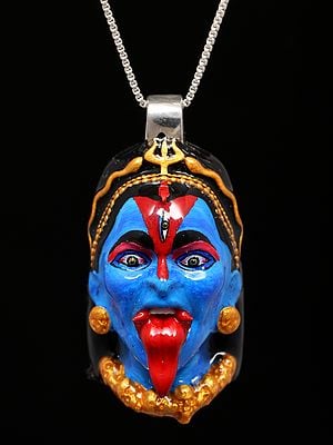 Goddess Kali Face Enamelled Sterling Silver Pendant