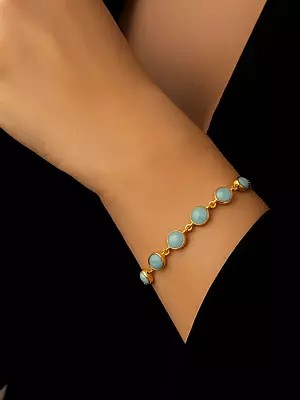 Round Shape Cabochon Larimar Bracelet