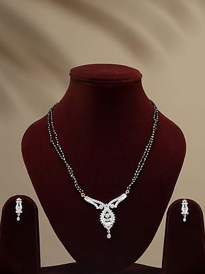Double Strand Stone Studded Mangalsutra and Earrings Set