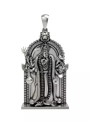 Ten Armed Goddess Kali Sterling Silver Pendant with Lion Arch