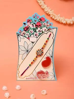 Floral Multicolor Beaded Rakhi with Kumkum and Akshat