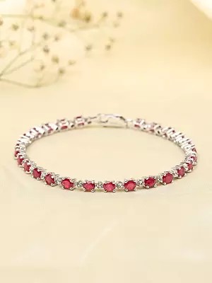 Oval Shaped Faceted Ruby Tennis Bracelet