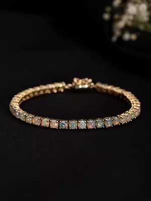 Round Cut Faceted Ethiopian Opal Tennis Bracelet