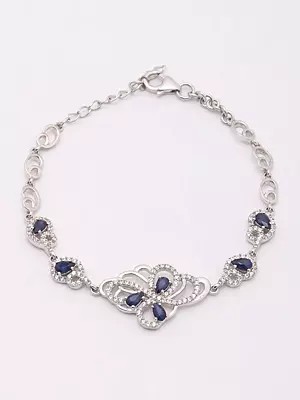 Butterfly-Inspired Blue Sapphire and Cubic Zirconia Bracelet
