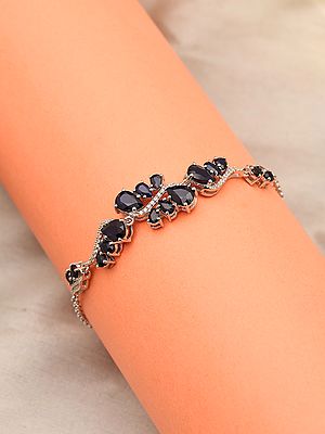 Floral Vine Bracelet with Faceted Blue Sapphire and CZ