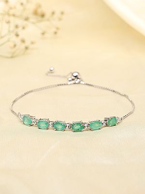 Faceted Emerald Wraparound Bracelet with White Topaz
