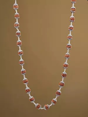 Genuine Certified Rudraksha Mala with Silver Work