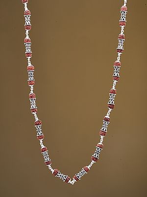 Silver Damru Mala with Natural Rudraksha Beads