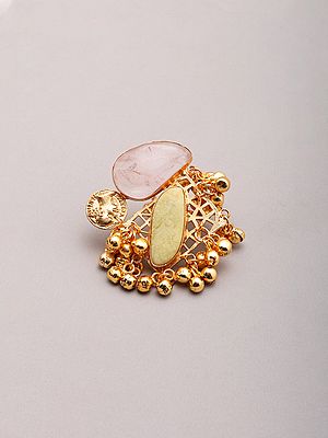 Ethnic Stone Studded Statement Ring with Ghungroo Cluster