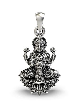 Goddess Lakshmi Sterling Silver Pendant with Lotus and Coin Flow