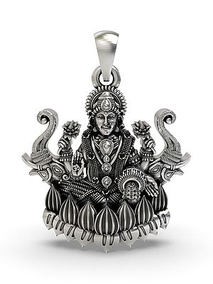 Goddess Gajalakshmi Sterling Silver Pendant