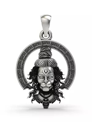 Lord Hanuman Sterling Silver Pendant with Siya Ram Mantra Halo